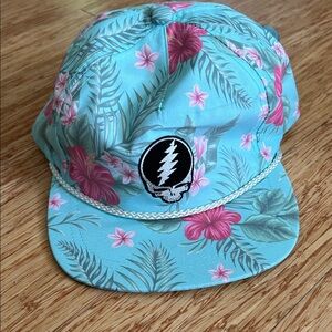 Grateful Dead Tropical Blue Hat Cap with Hawaiian Floral Design